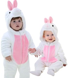 Piżama Onesie Kostium Przebranie Śpiochy Biały Króliczek Niemowlę