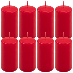 ŚWIECE STOŁOWE CZERWONE 8SZT 10x5CM DEKORACYJNE ŚWIECZKI WALCOWE