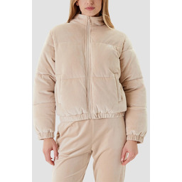 GUESS Beżowa zamszowa damska kurtka Couture Puffer