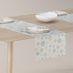 Bieżnik prostokątny, złote, srebrne gwiazdy na białym tle,