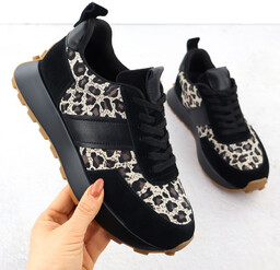 Skórzane sneakersy na platformie w panterkę czarne Vinceza