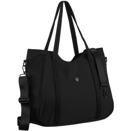 Czarna, miejska shopperka damska z poliestru, jednokomorowa -