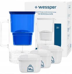 Dzbanek filtrujący szklany Wessper aquamax 3l 4x Filtr