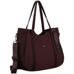 Bordowa shopperka damska z poliestru, jednokomorowa i zamykana