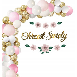 CHRZEST Balony dekoracje różowe baner KWIATY