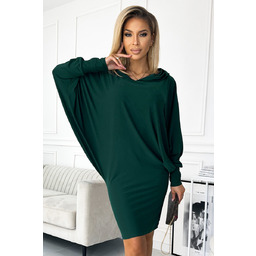 400-1 Sukienka nietoperz z kapturem - zieleń butelkowa