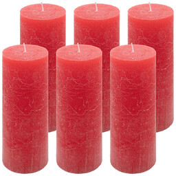 ŚWIECE STOŁOWE CZERWONY RUSTYKALNE 6 SZT 7,5x20 CM