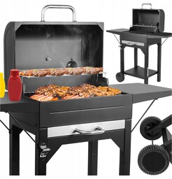 Grill Ogrodowy Węglowy z Pokrywą Półką Przenośny Kółka