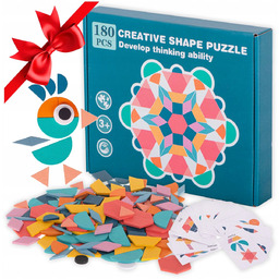 DREWNIANA UKŁADANKA TANGRAM PUZZLE MONTESSORI KLOCKI + KARTY