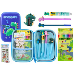 Piórnik Szkolny z Wyposażeniem Dinozaur Niebieski Jakość