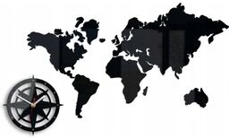 Zegar na ścianę mapa świata akrylowy naklejany kompas