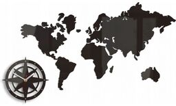 Zegar na ścianę mapa świata akrylowy naklejany kompas