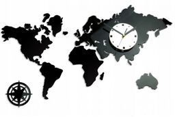 Zegar na ścianę mapa świata akrylowy naklejany kompas