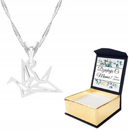 Naszyjnik srebrny 925 Ptak Origami + WŁASNY NADRUK