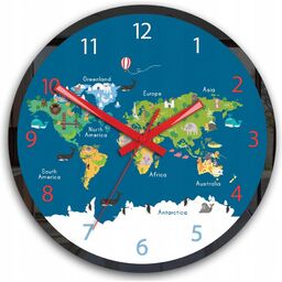 Zegar na ścianę mapa świata akrylowy naklejany okrągły