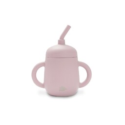 Interbaby Kubek niekapek z silikonową słomką różowy pudrowy