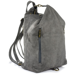 Szary Włoski Stylowy Plecak Damski Skórzany Zamsz A4