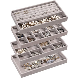 Frebeauty Organizer na biżuterię, aksamitne tace na biżuterię,