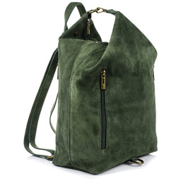 Ciemnozielony Włoski Stylowy Plecak Damski Skórzany Zamsz A4