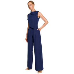 Elegancki Kombinezon z Wywijanym Kołnierzem - Granatowy