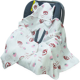 OTULACZ DO FOTELIKA NOSIDEŁKA MUŚLINOWY Z KAPTURKIEM KOCYK