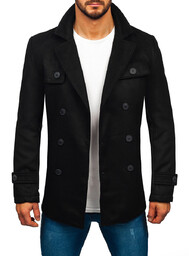 Czarny dwurzędowy płaszcz męski zimowy Denley M3142A1