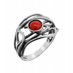 Pierścionek srebrny z Koralem oksydowany Srebro próba 925