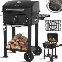 Grill Ogrodowy Węglowy Duży Żeliwny Ruszt Z Pokrywą