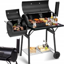 Grill Węglowy Duży Zamykany Z Pokrywą Wędzarnią Ogrodowy