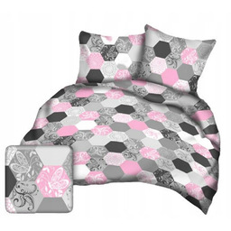 Pościel z kory 140x200 szara różowa heksagony