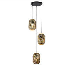 QAZQA Orientalna lampa wisząca bambusowa z czarnym 3-punktowym