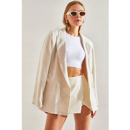 KREMOWA KLASYCZNA MARYNARKA Z KLAPAMI DŁUGI RĘKAW L