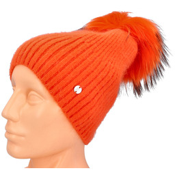 Czapka damska z pomponem - RABIONEK AN23.06PNJ POMARAŃCZOWA
