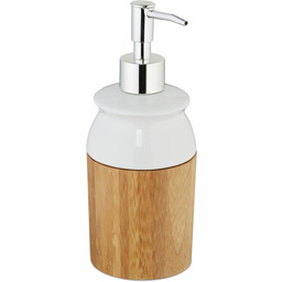 Relaxdays Dozownik mydła, 225 ml, bambus i ceramika,
