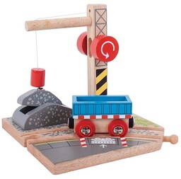 Załadownia żwiru z dźwigiem magnetycznym, BJT253-Bigjigs Rail, kolejki