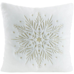 Poszewka bożonarodzeniowa futrzana biała z haftowanym płatkiem śniegu