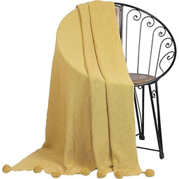 Penguin Home Dzianinowy koc z pomponami, 100% bawełna,