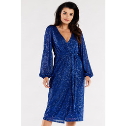 Kopertowa Sukienka Midi z Cekinami - Niebieska