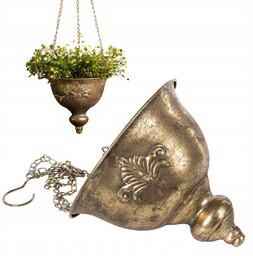 Doniczka Wisząca Złota Kwietnik Metalowa 23cm do powieszenia