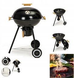 Grill Ogrodowy Z Pokrywą Popielnik Metalowa Półka Koła