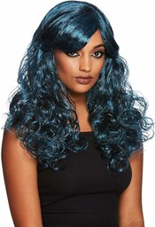 Gothic Seductress Curly Wig, Black & Blue, with