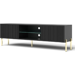 Szafka RTV Oslo czarna 135 cm ryflowany front,
