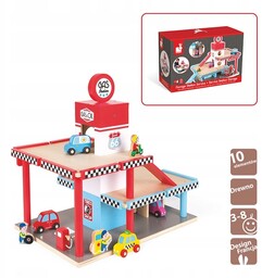 Stacja benzynowa garaż drewniany drewniane autka Janod