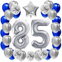 ZESTAW BALONY 85 URODZINY SREBRNY 85 ROCZNICA ŚLUBU