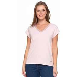 T-shirt damski z koronką jasnoróżowy