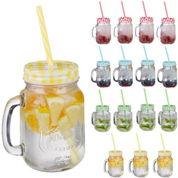 Relaxdays Słoiki ze słomką i pokrywką, zestaw 16