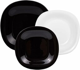 Dajar serwis stołowy, szklany, biały/czarny, 27,5 x 16,5