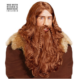 Peruka brązowa Wikinga z brodą i wąsami