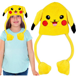 ZIMOWA CZAPKA PIKACHU GRUBA Z RUCHOMYMI USZAMI ŁAPKI