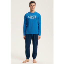 Piżama męska bawełniana długi rękaw spodnie ze ściągaczami